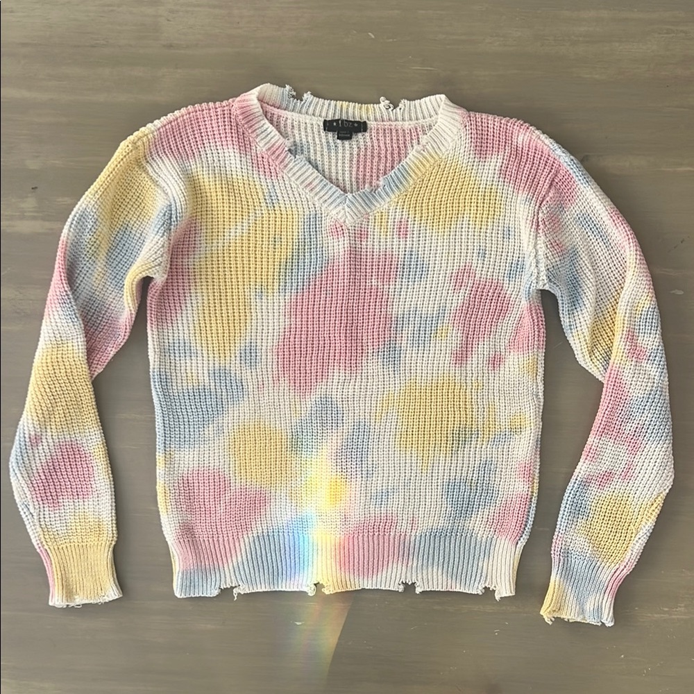 Girl’s Flowers By Zoe Tie Dye Cotton Sweater Large 10 12